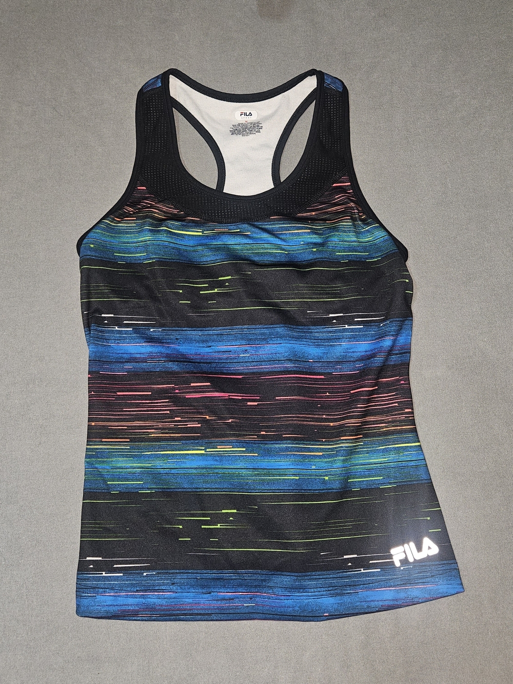 FILA Black Racerback Tank with Multicolor Stripes